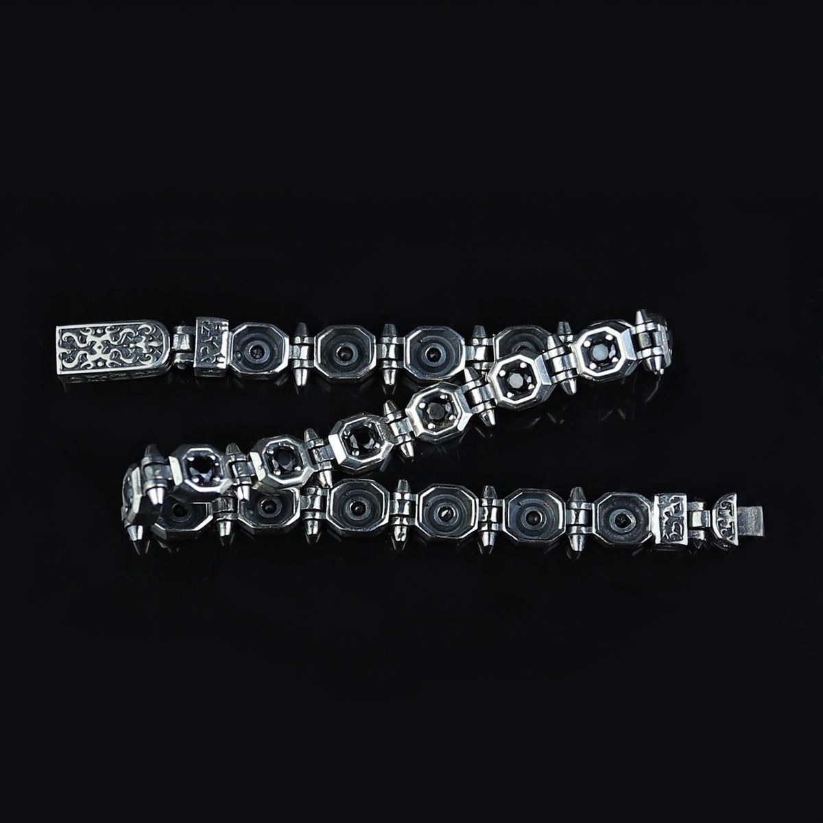 925 Silver Black Onyx Chain Bracelet, Solid Vintage Chain Bracelet, Gothic Chain Bracelet, Men Solid Sterling Silver Chain