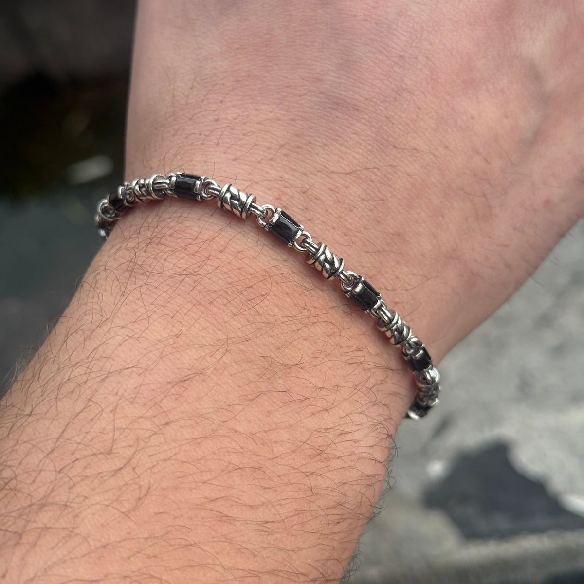 Pulsera de cadena para hombre de plata maciza 925 con gema de ónix negro