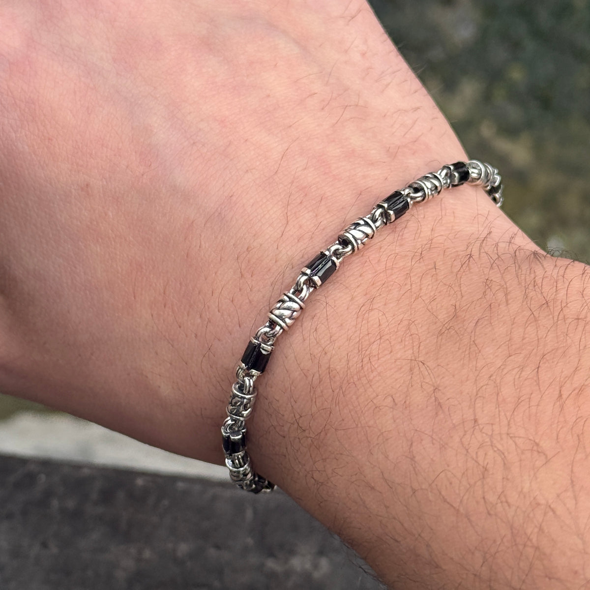 Pulsera de cadena para hombre de plata maciza 925 con gema de ónix negro