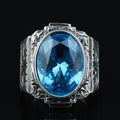Men Silver Aquamarine Stone Ring, Hand Engraved Aquamarine Ring, Ottoman Style Blue Aquamarine Stone Ring , Vintage Men Ring, 925 Silver