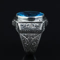 Men Silver Aquamarine Stone Ring, Hand Engraved Aquamarine Ring, Ottoman Style Blue Aquamarine Stone Ring , Vintage Men Ring, 925 Silver