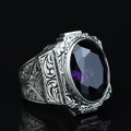 925 Silver Dark Amethyst Silver Ring, Engraved Vintage Men Ring, Gemstone Engagement Ring , Silver Handmade Ring , Sterling Silver Ring
