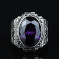 925 Silver Dark Amethyst Silver Ring, Engraved Vintage Men Ring, Gemstone Engagement Ring , Silver Handmade Ring , Sterling Silver Ring