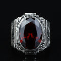 925 Silver Red Ruby Stone Ring, Engraved Red Gemstone Ring, Vintage Signet Garnet Ring, Vintage Mens Ring, Turkish Handmade 925 Silver