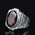 925 Silver Red Ruby Stone Ring, Engraved Red Gemstone Ring, Vintage Signet Garnet Ring, Vintage Mens Ring, Turkish Handmade 925 Silver