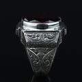 925 Silver Red Ruby Stone Ring, Engraved Red Gemstone Ring, Vintage Signet Garnet Ring, Vintage Mens Ring, Turkish Handmade 925 Silver