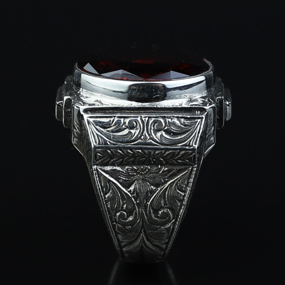 925 Silver Red Ruby Stone Ring, Engraved Red Gemstone Ring, Vintage Signet Garnet Ring, Vintage Mens Ring, Turkish Handmade 925 Silver