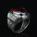 925 Silver Red Ruby Stone Ring, Engraved Red Gemstone Ring, Vintage Signet Garnet Ring, Vintage Mens Ring, Turkish Handmade 925 Silver