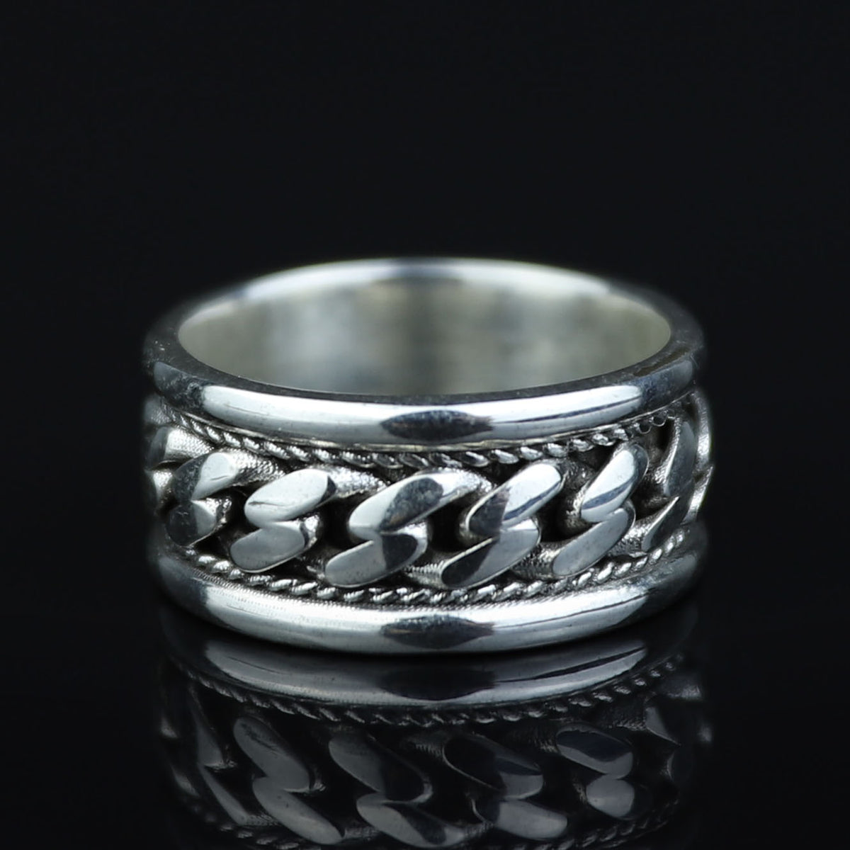 Sterling Silver Cuban Link Ring, 10MM Curb Band Ring, Statement Band Ring, Chain Model Ring, Promise Ring, Solid Silver, Unisex Ring