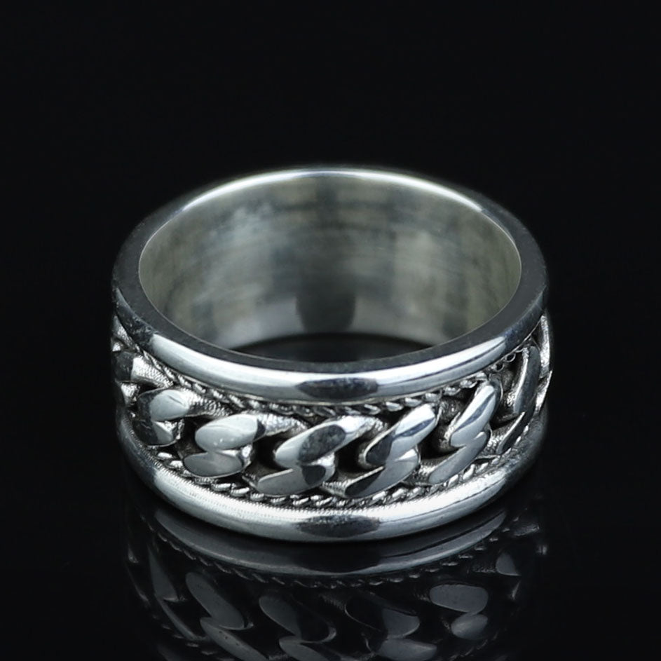 Sterling Silver Cuban Link Ring, 10MM Curb Band Ring, Statement Band Ring, Chain Model Ring, Promise Ring, Solid Silver, Unisex Ring
