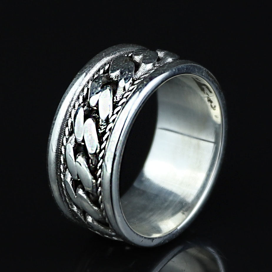Sterling Silver Cuban Link Ring, 10MM Curb Band Ring, Statement Band Ring, Chain Model Ring, Promise Ring, Solid Silver, Unisex Ring