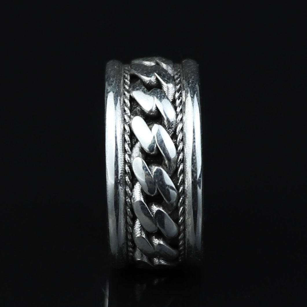 Sterling Silver Cuban Link Ring, 10MM Curb Band Ring, Statement Band Ring, Chain Model Ring, Promise Ring, Solid Silver, Unisex Ring