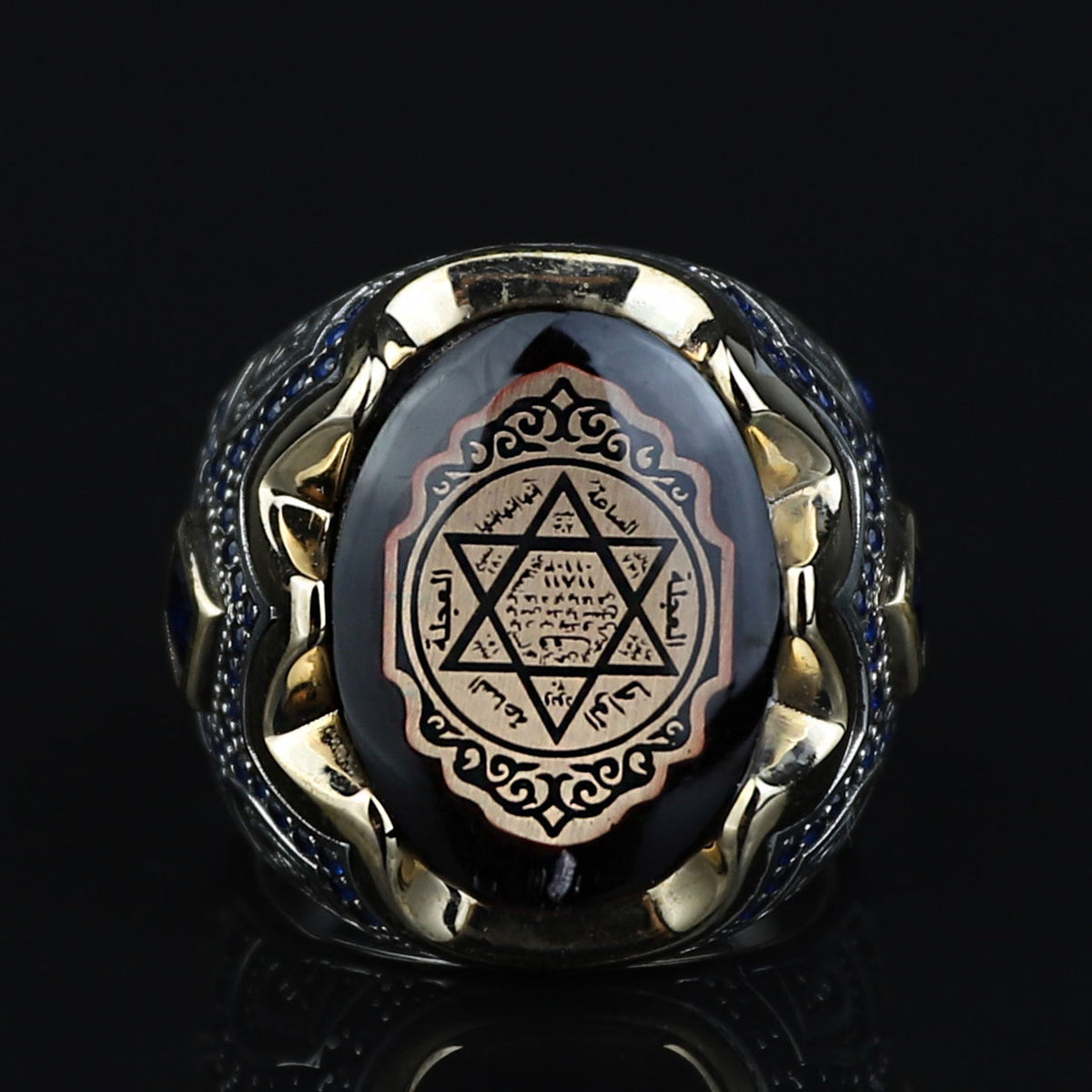 Men Silver King Solomon Signet Ring, Sapphire Stone Solomon Signet Ring, Mens Signet Ring, Handmade Sapphire Ring, 925k Sterling Silver Ring