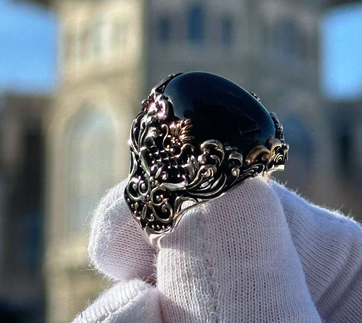 Anillo de ónix de plata esterlina para hombre Ónix negro hecho a mano