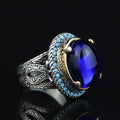 Men Blue Sapphire Stone Ring, Vintage Silver Sapphire Stone Ring, Turkısh Handmade Ring , Ottoman Style Ring , 925k Sterling Silver Ring