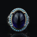 Men Blue Sapphire Stone Ring, Vintage Silver Sapphire Stone Ring, Turkısh Handmade Ring , Ottoman Style Ring , 925k Sterling Silver Ring