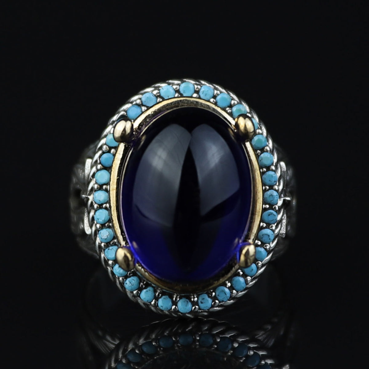 Men Blue Sapphire Stone Ring, Vintage Silver Sapphire Stone Ring, Turkısh Handmade Ring , Ottoman Style Ring , 925k Sterling Silver Ring