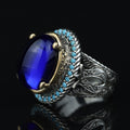 Men Blue Sapphire Stone Ring, Vintage Silver Sapphire Stone Ring, Turkısh Handmade Ring , Ottoman Style Ring , 925k Sterling Silver Ring