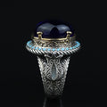 Men Blue Sapphire Stone Ring, Vintage Silver Sapphire Stone Ring, Turkısh Handmade Ring , Ottoman Style Ring , 925k Sterling Silver Ring