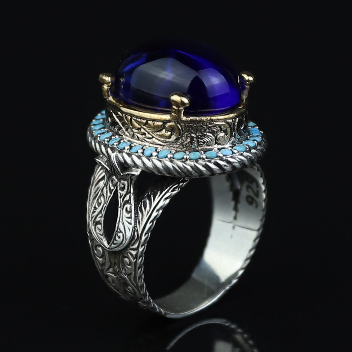Men Blue Sapphire Stone Ring, Vintage Silver Sapphire Stone Ring, Turkısh Handmade Ring , Ottoman Style Ring , 925k Sterling Silver Ring