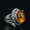 Men Orange Amber Ring, Silver Vintage Ring, Natural Amber Gemstone Ring, Handmade Men Ring, Father Day Gift, Anniversary Gifts for Him