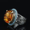 Men Orange Amber Ring, Silver Vintage Ring, Natural Amber Gemstone Ring, Handmade Men Ring, Father Day Gift, Anniversary Gifts for Him