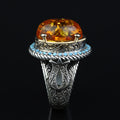 Men Orange Amber Ring, Silver Vintage Ring, Natural Amber Gemstone Ring, Handmade Men Ring, Father Day Gift, Anniversary Gifts for Him