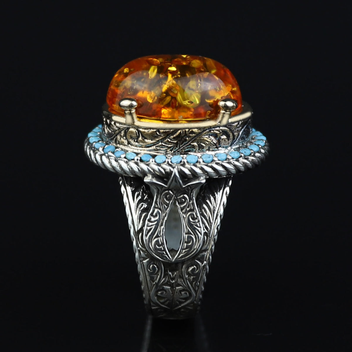 Men Orange Amber Ring, Silver Vintage Ring, Natural Amber Gemstone Ring, Handmade Men Ring, Father Day Gift, Anniversary Gifts for Him