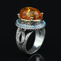 Men Orange Amber Ring, Silver Vintage Ring, Natural Amber Gemstone Ring, Handmade Men Ring, Father Day Gift, Anniversary Gifts for Him