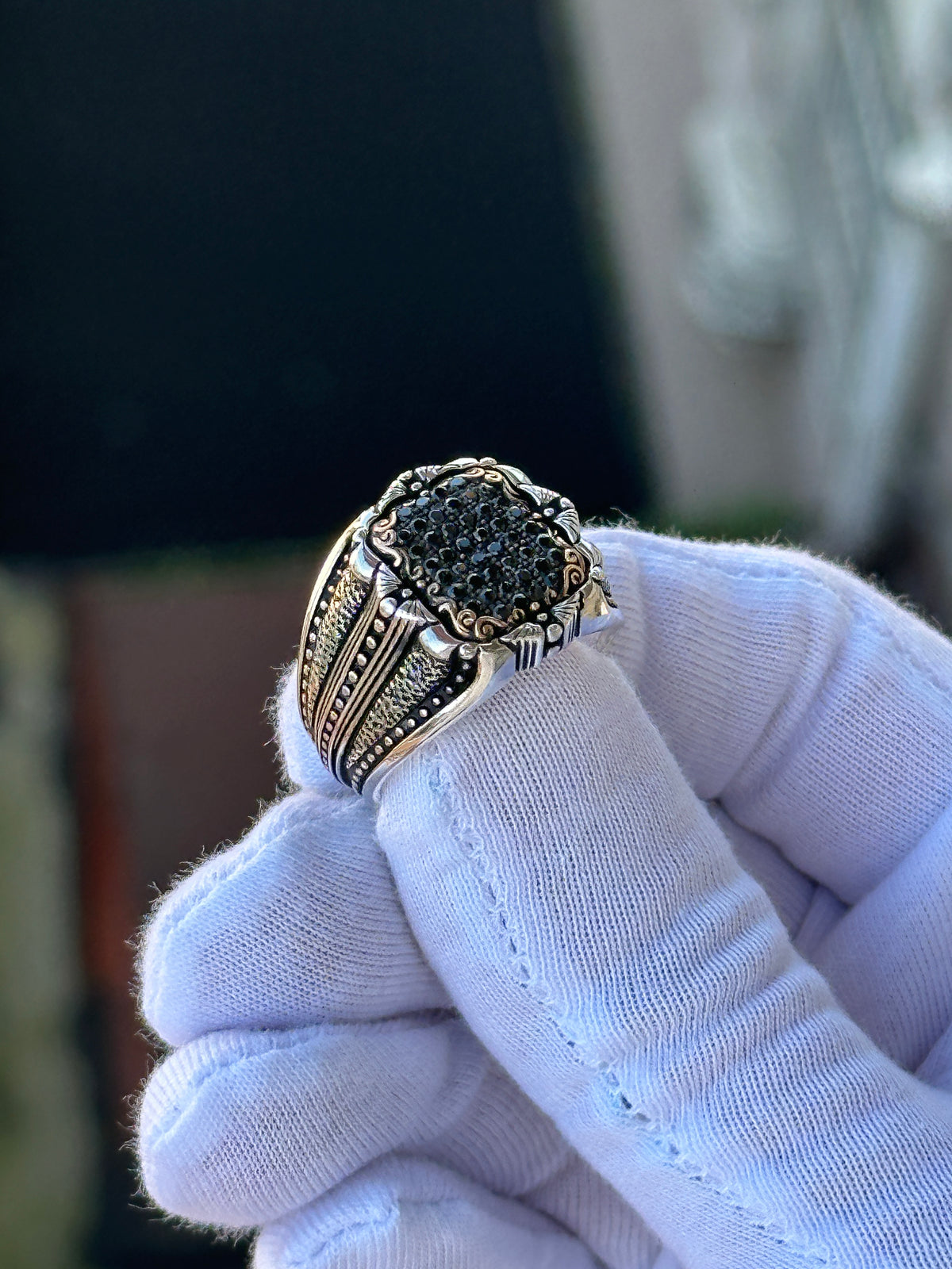 Men Cz Black Diamond Stone Handmade Black Stone Ring