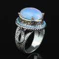925 Natural Moonstone Ring , Authentic Moonstone Silver Ring, Men Handmade Engraved Ring, 925 Sterling Silver Ring , Gift For Him