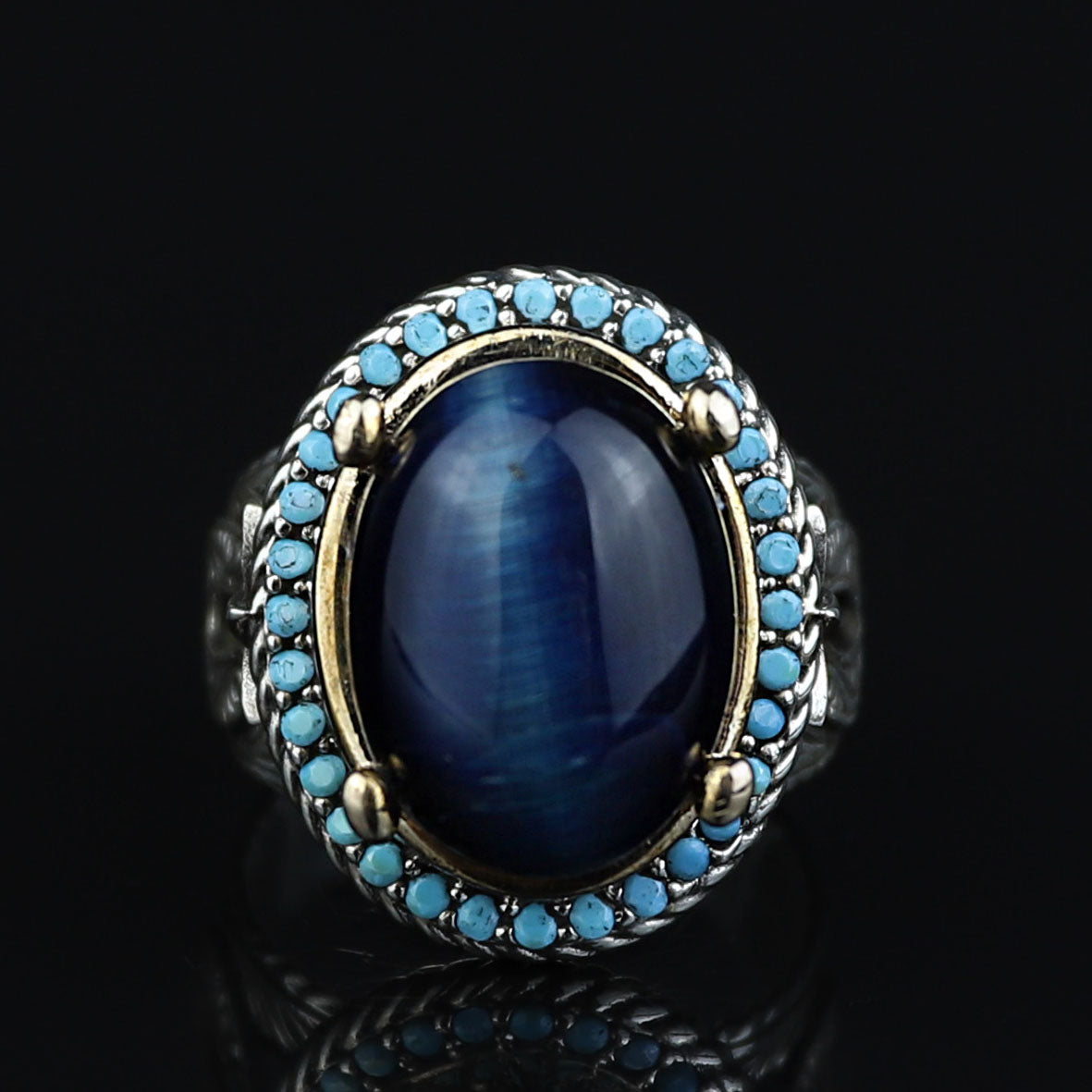 925 Silver Blue Tiger Eye Stone Ring, Vintage Tiger Eye Gemstone Ring , Handmade Silver Ring , Ottoman Style, 925K Sterling Silver Ring
