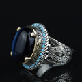 925 Silver Blue Tiger Eye Stone Ring, Vintage Tiger Eye Gemstone Ring , Handmade Silver Ring , Ottoman Style, 925K Sterling Silver Ring