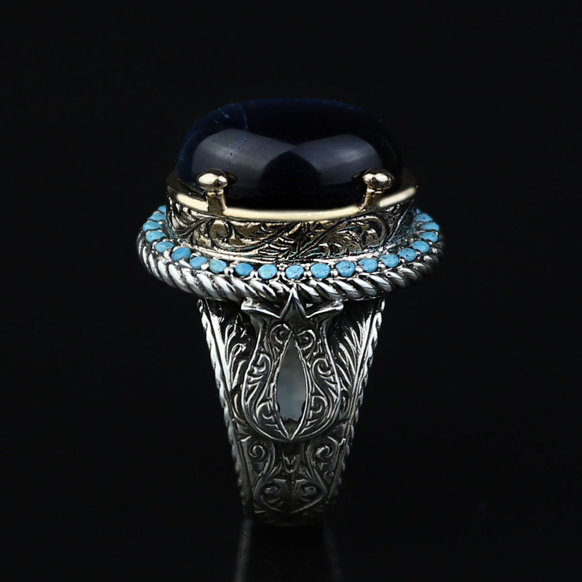 925 Silver Blue Tiger Eye Stone Ring, Vintage Tiger Eye Gemstone Ring , Handmade Silver Ring , Ottoman Style, 925K Sterling Silver Ring