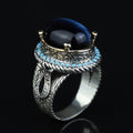 925 Silver Blue Tiger Eye Stone Ring, Vintage Tiger Eye Gemstone Ring , Handmade Silver Ring , Ottoman Style, 925K Sterling Silver Ring