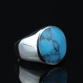 925 Silver Natural Turquoise Ring, Turquoise Signet Ring , Kingman Turquoise Men Silver Ring, Oval Gemstone Ring, Solid Sterling Silver Ring