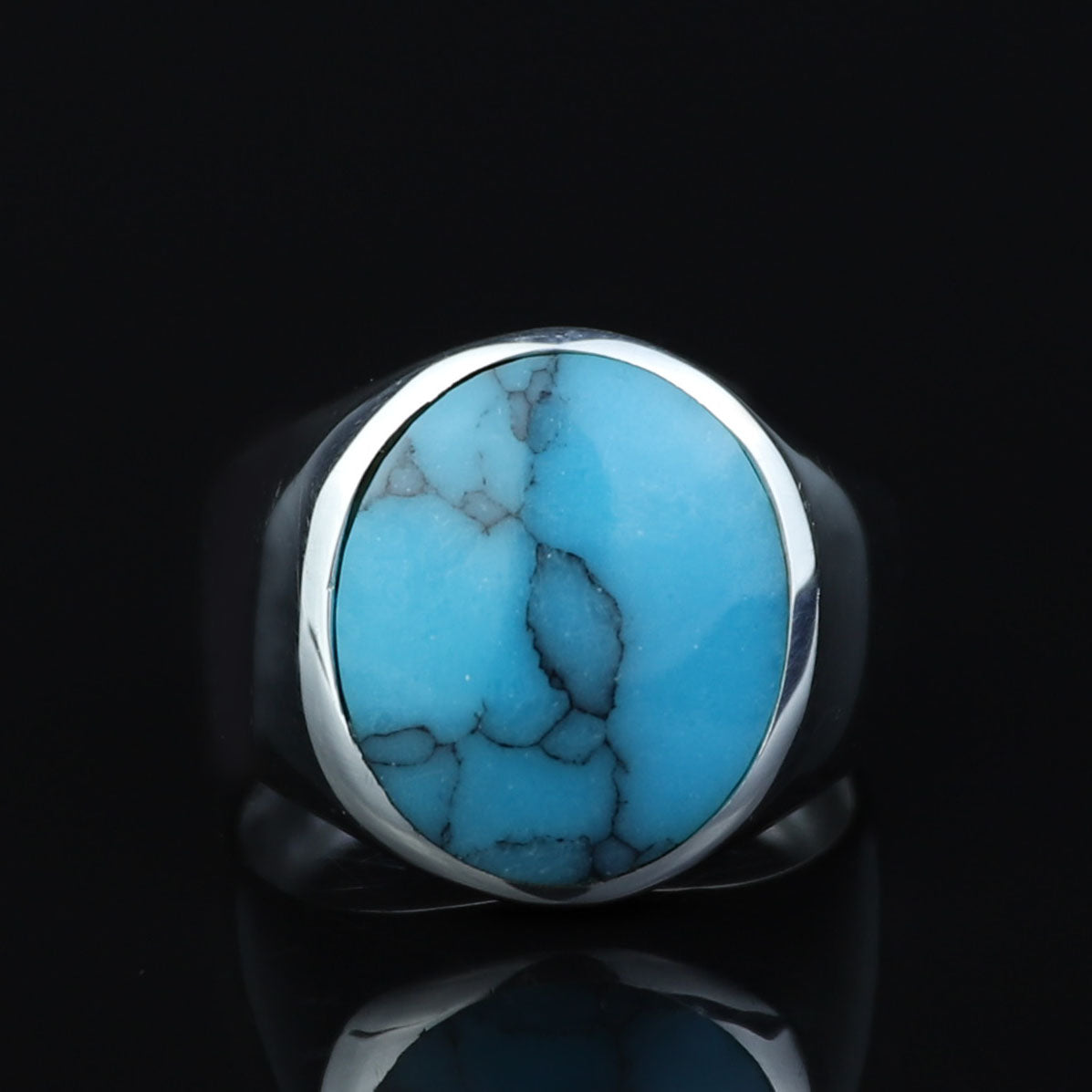 925 Silver Natural Turquoise Ring, Turquoise Signet Ring , Kingman Turquoise Men Silver Ring, Oval Gemstone Ring, Solid Sterling Silver Ring