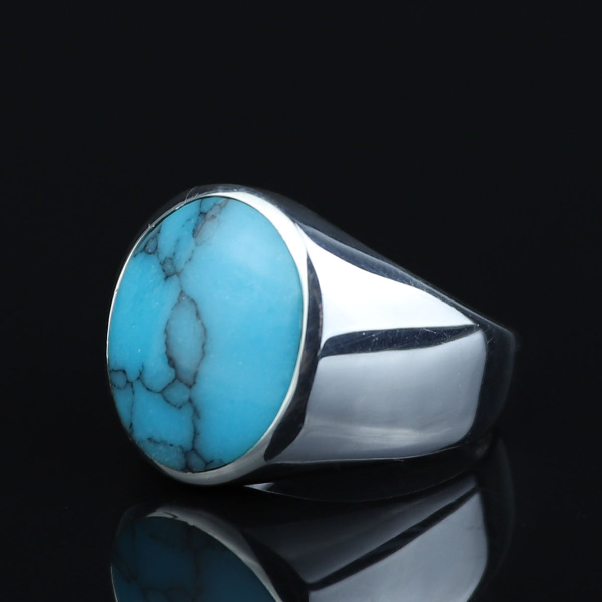 925 Silver Natural Turquoise Ring, Turquoise Signet Ring , Kingman Turquoise Men Silver Ring, Oval Gemstone Ring, Solid Sterling Silver Ring