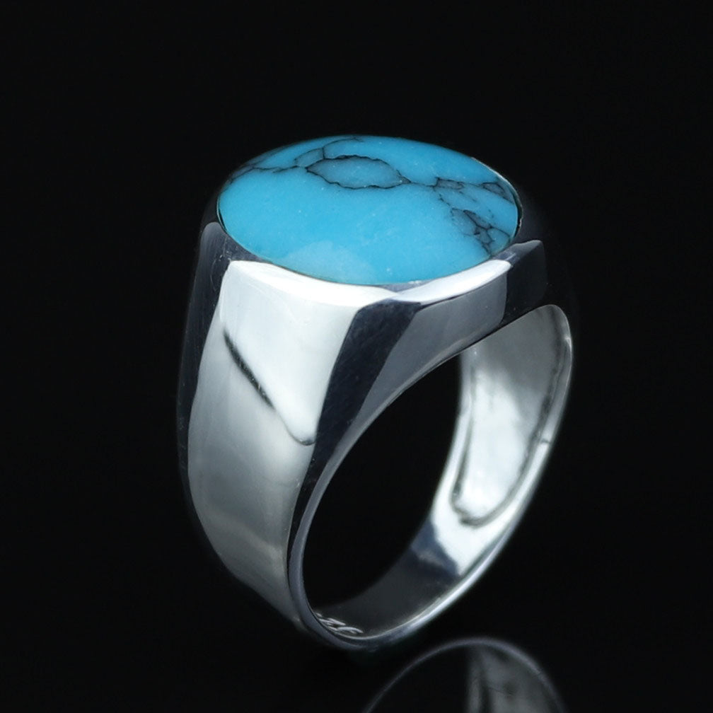925 Silver Natural Turquoise Ring, Turquoise Signet Ring , Kingman Turquoise Men Silver Ring, Oval Gemstone Ring, Solid Sterling Silver Ring