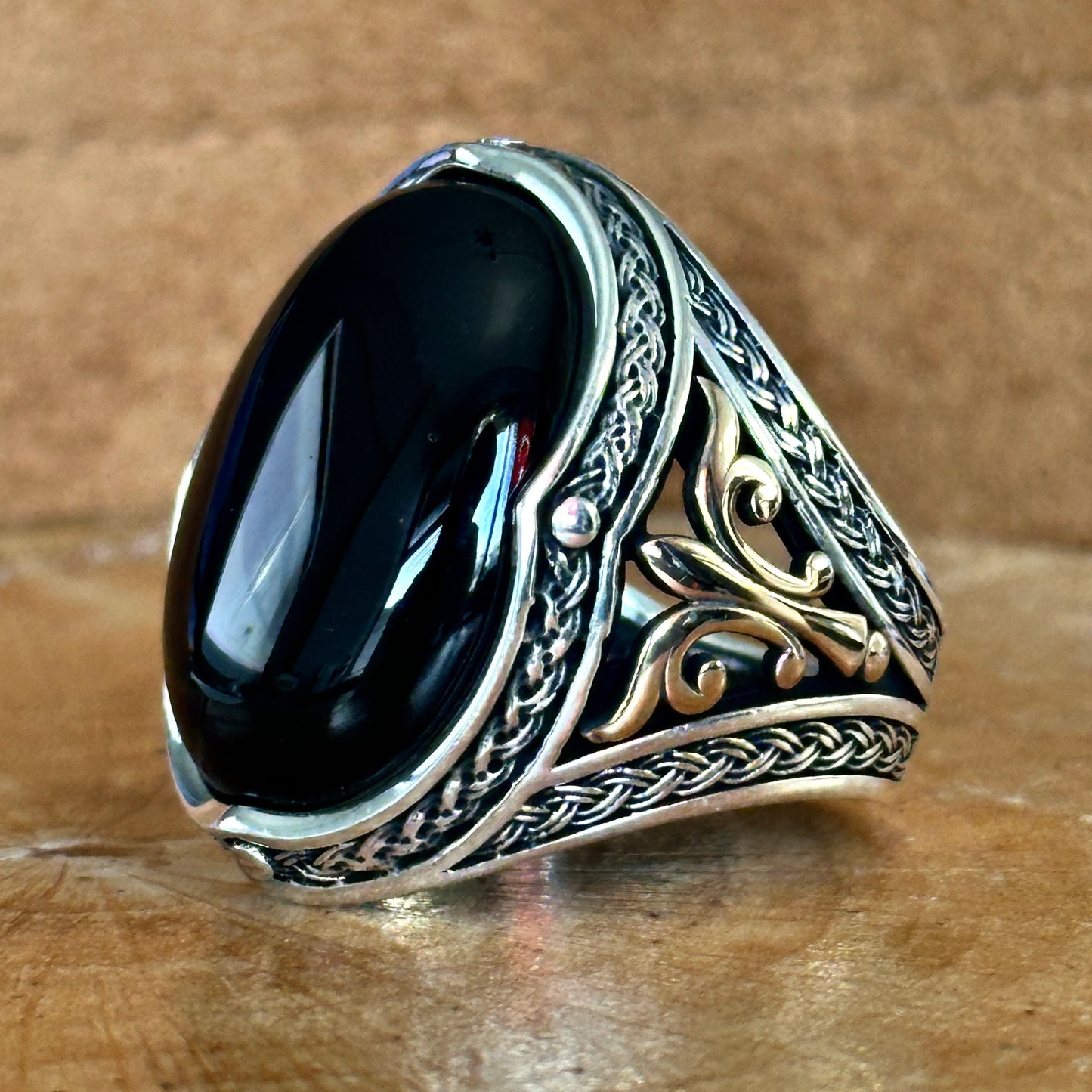Silver Handmade Large Onyx Stone Ring