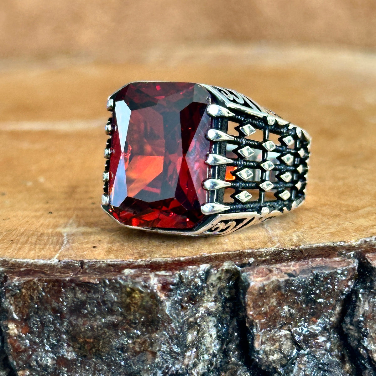 Männer Silber Rubin Granat Stein Männer Ring