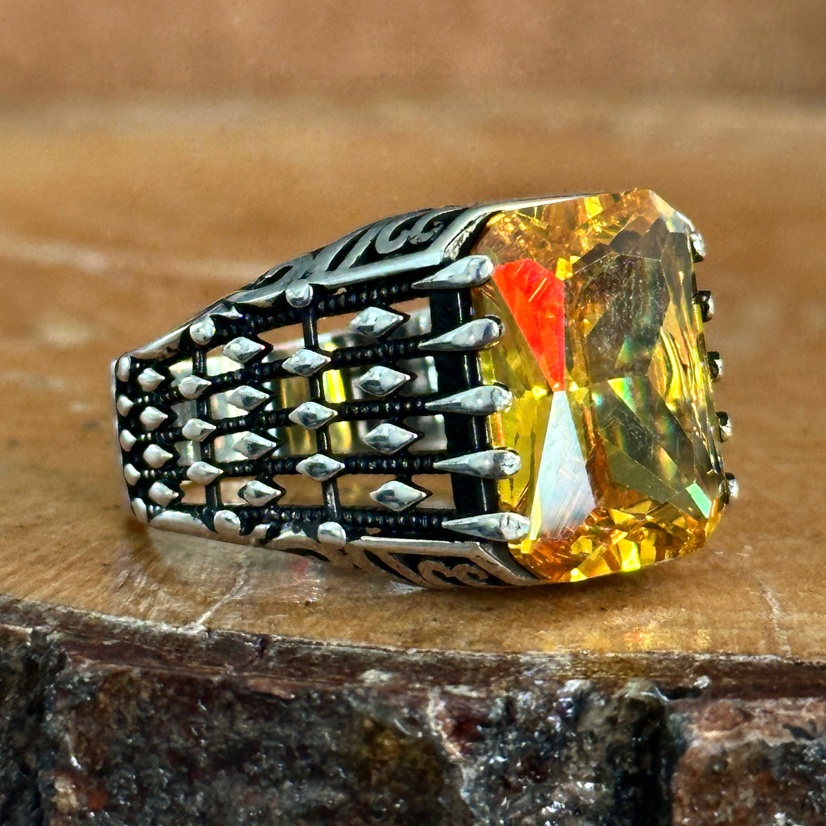 Men Silver Handmade Citrine Stone Ring