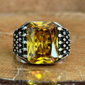Men Silver Handmade Citrine Stone Ring