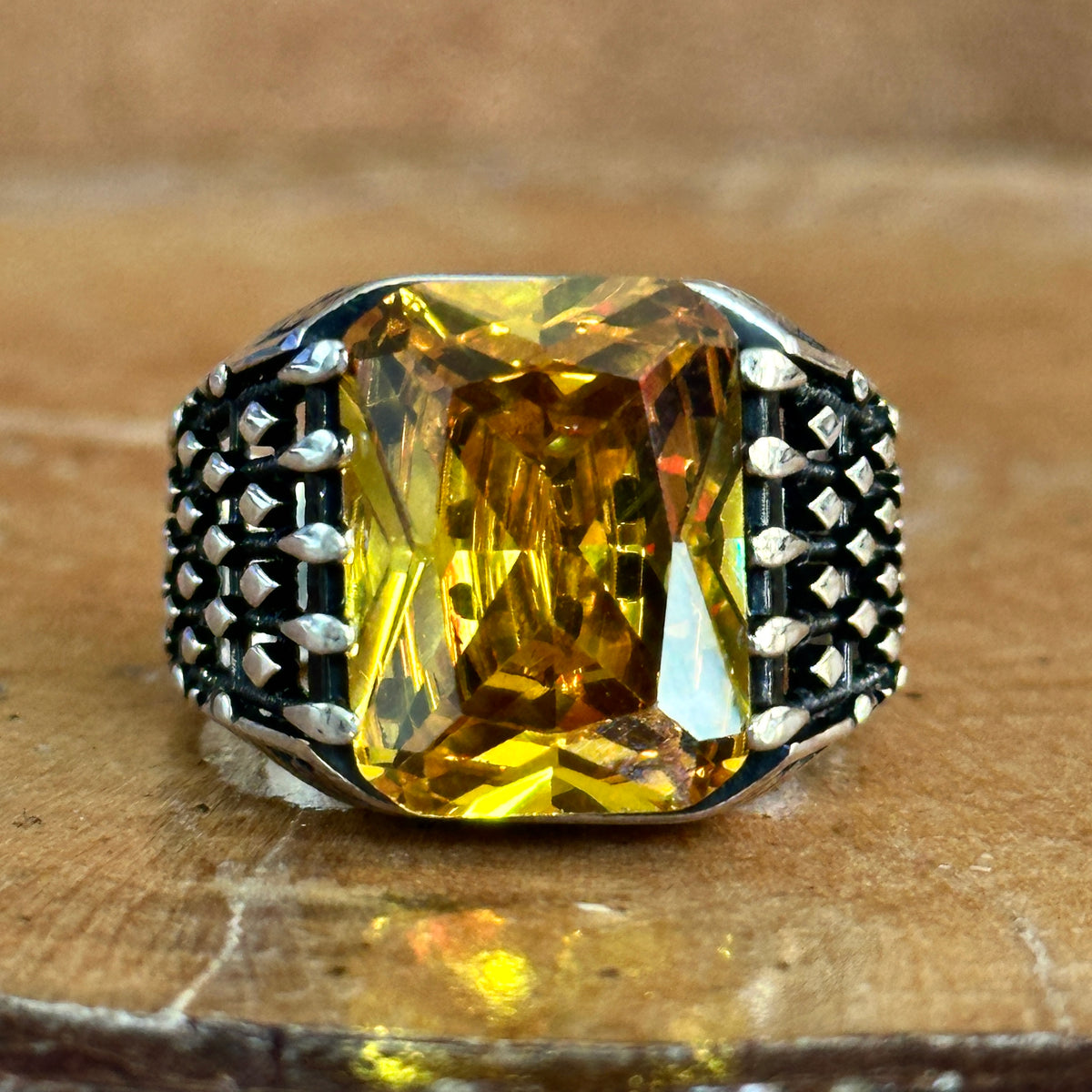 Men Silver Handmade Citrine Stone Ring