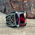 Anillo Hombre Plata Piedra Granate Rojo
