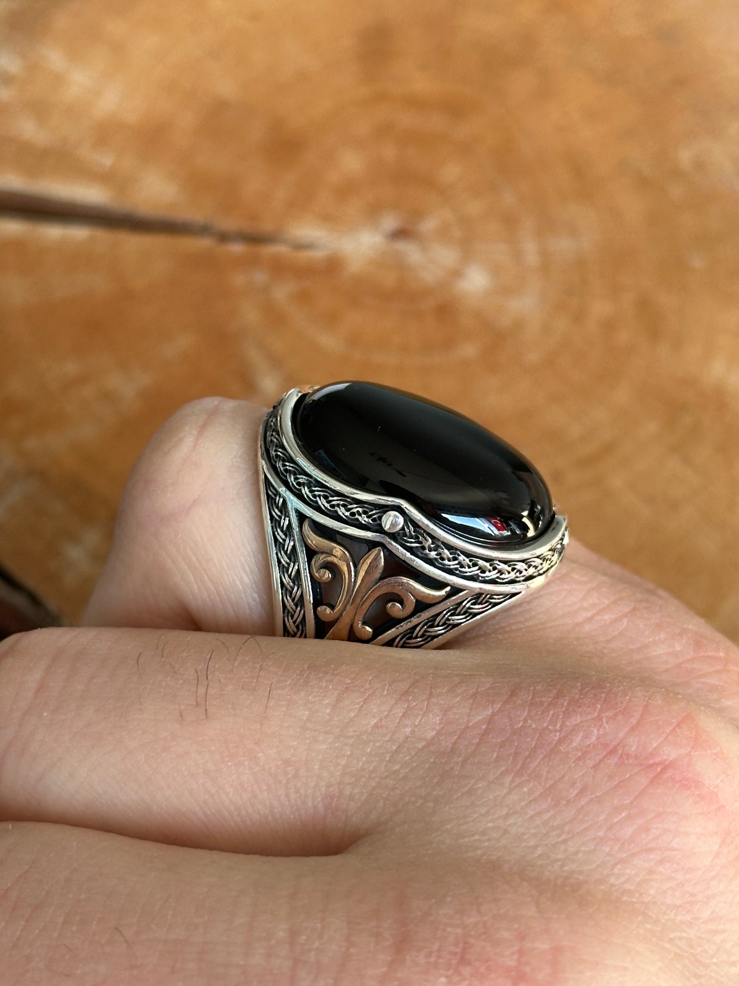 Silver Handmade Large Onyx Stone Ring
