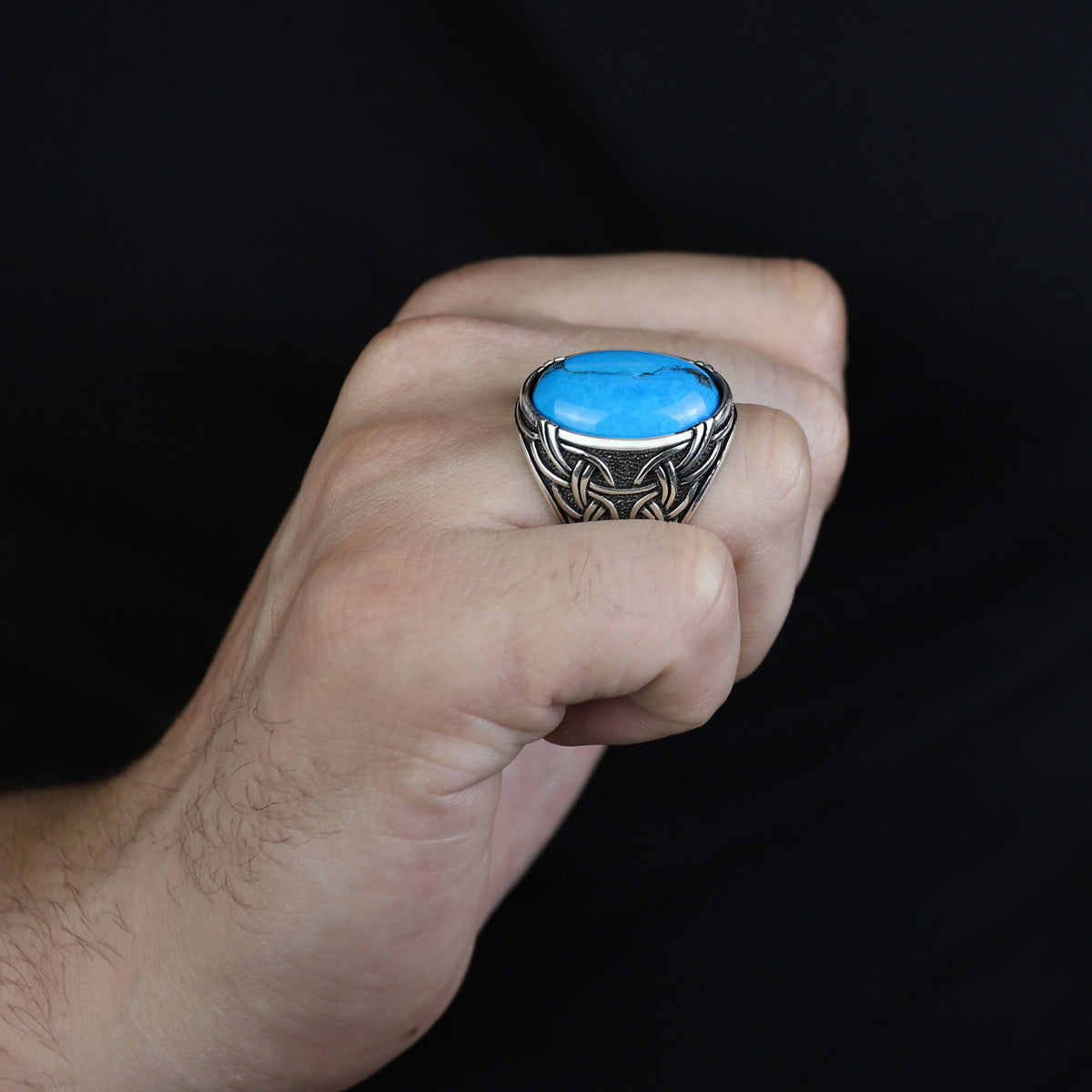 925 Sterling Silver Turquoise Ring, Men Large Turquoise Ring , Handcrafted Ottoman Ring , Turkish handmade , Gift for Men, Father Day Gift