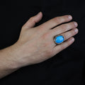 925 Sterling Silver Turquoise Ring, Men Large Turquoise Ring , Handcrafted Ottoman Ring , Turkish handmade , Gift for Men, Father Day Gift