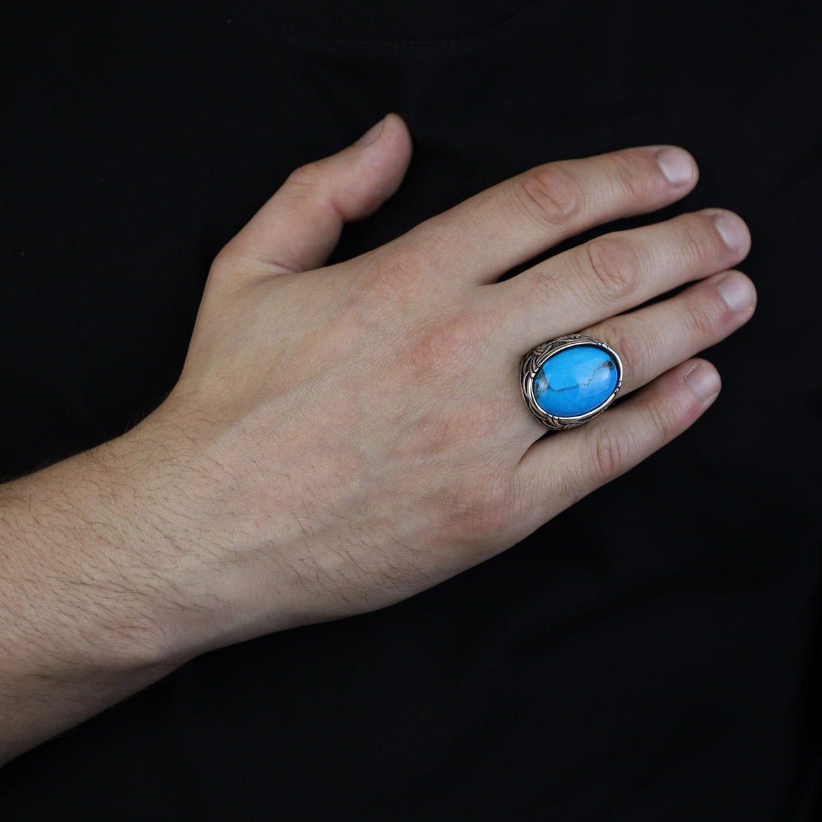 925 Sterling Silver Turquoise Ring, Men Large Turquoise Ring , Handcrafted Ottoman Ring , Turkish handmade , Gift for Men, Father Day Gift