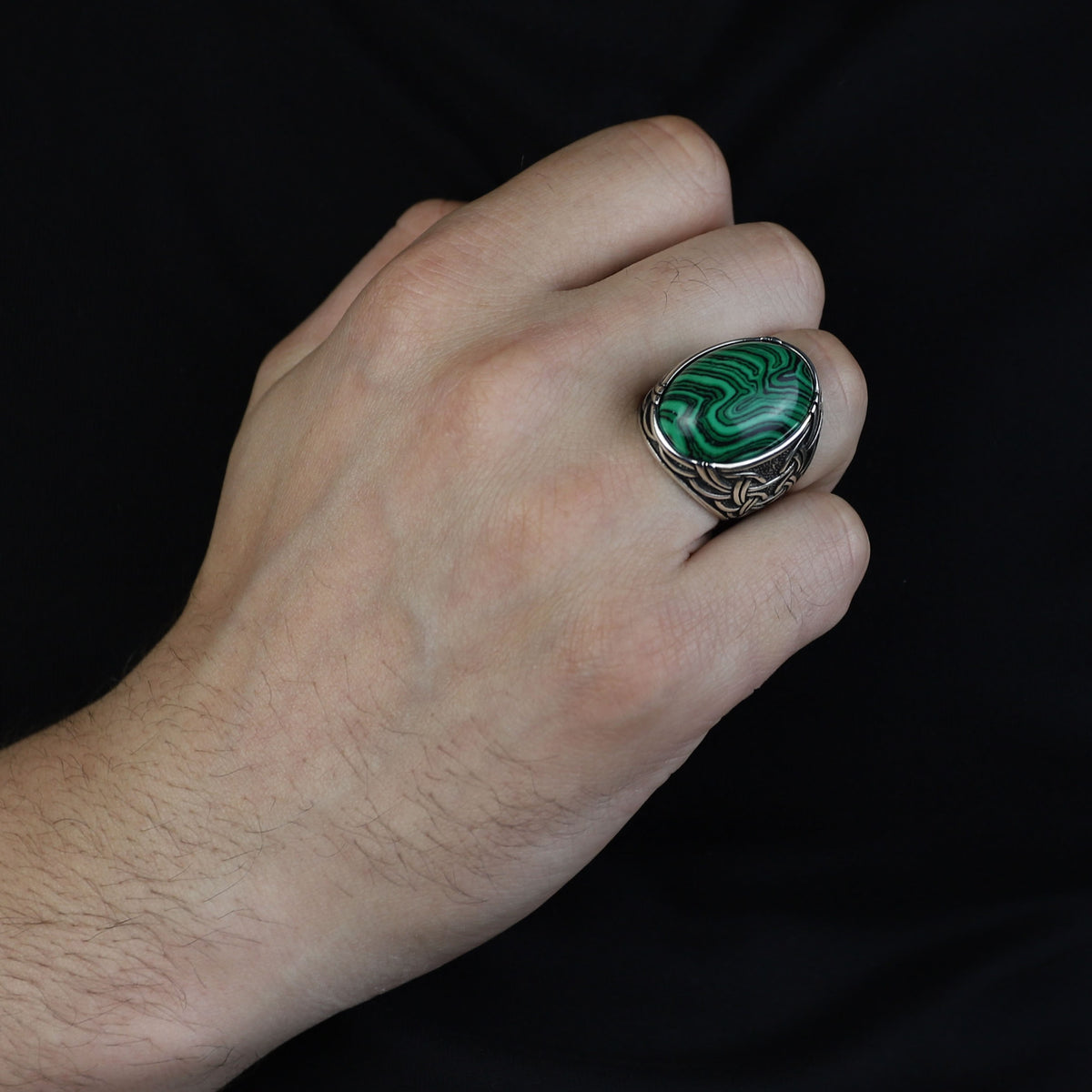 925 Silver Malachite Gemstone Ring , Men Handmade Ring, Turkish Handmade Ring, Handmade Ottoman Jewelry, Gift For Men